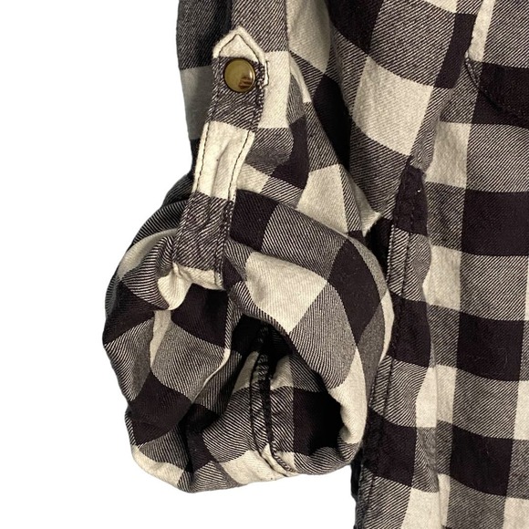 JACHS Girlfriend Flannel Womens Large Buffalo Plaid Black‎ White Western - Picture 5 of 10